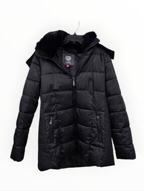 Vince Camuto Black Quilted Puffer with Faux-Fur Collar